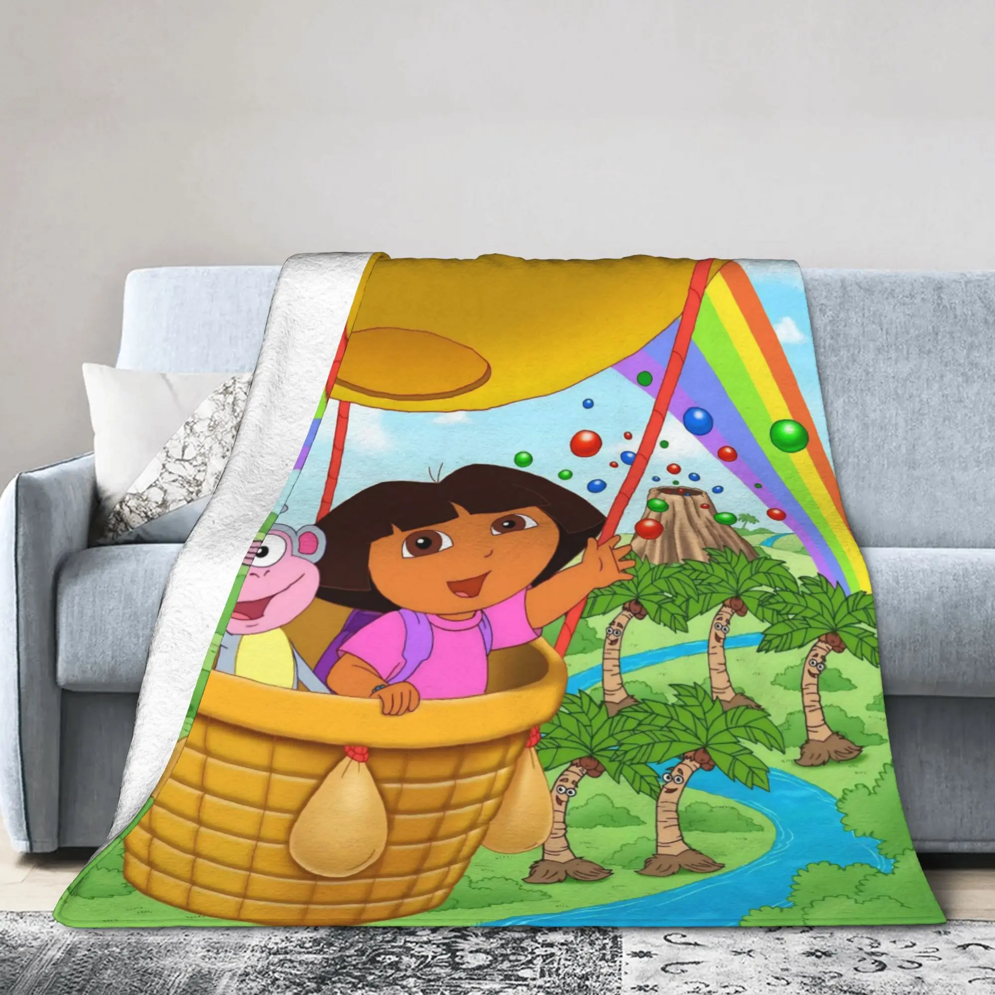 D-Doras Friends Boots Monkey Blanket Cover Fleece Explorer Cartoon Ultra-Soft Throw Blanket for Bedspread Quilt Breathable