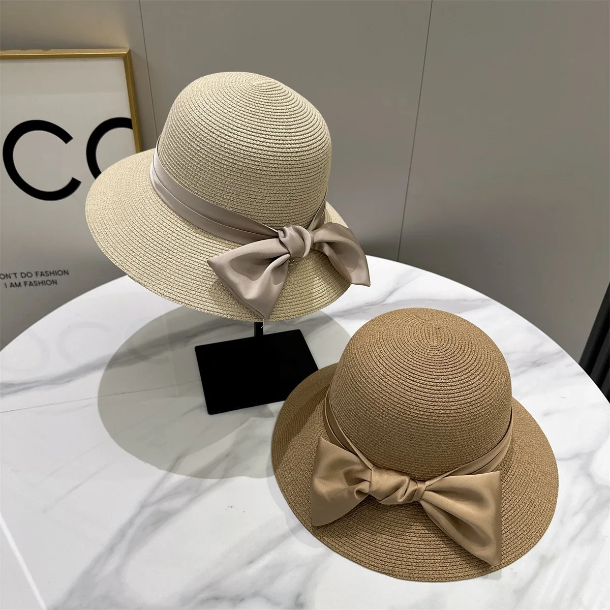 

French elegant bow straw hat women's summer seaside beach sunshade sun hat foldable bucket hat women hat beach hat