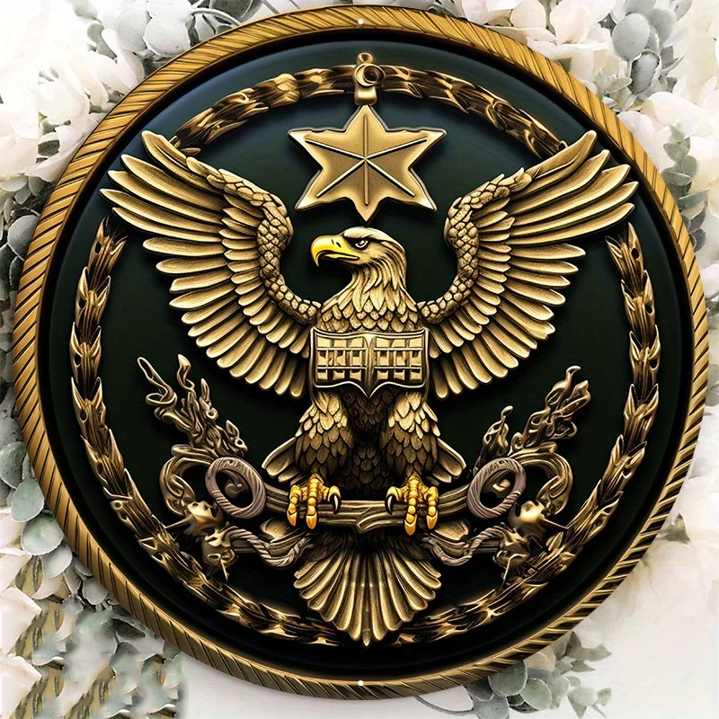 

Round Embossed Tin Emblem for Wall Decor, Durable Aluminum Metal, United States Navy Sign, Intricately Designed, 8x8 in, 1PC