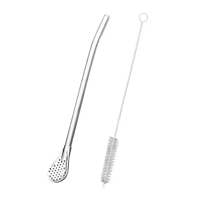 Stainless Steel Drinking Straw Spoon Tea Filter Detachable Reusable Metal Straws with Brush Coffee Stirring Juice Milk Tea Spoon
