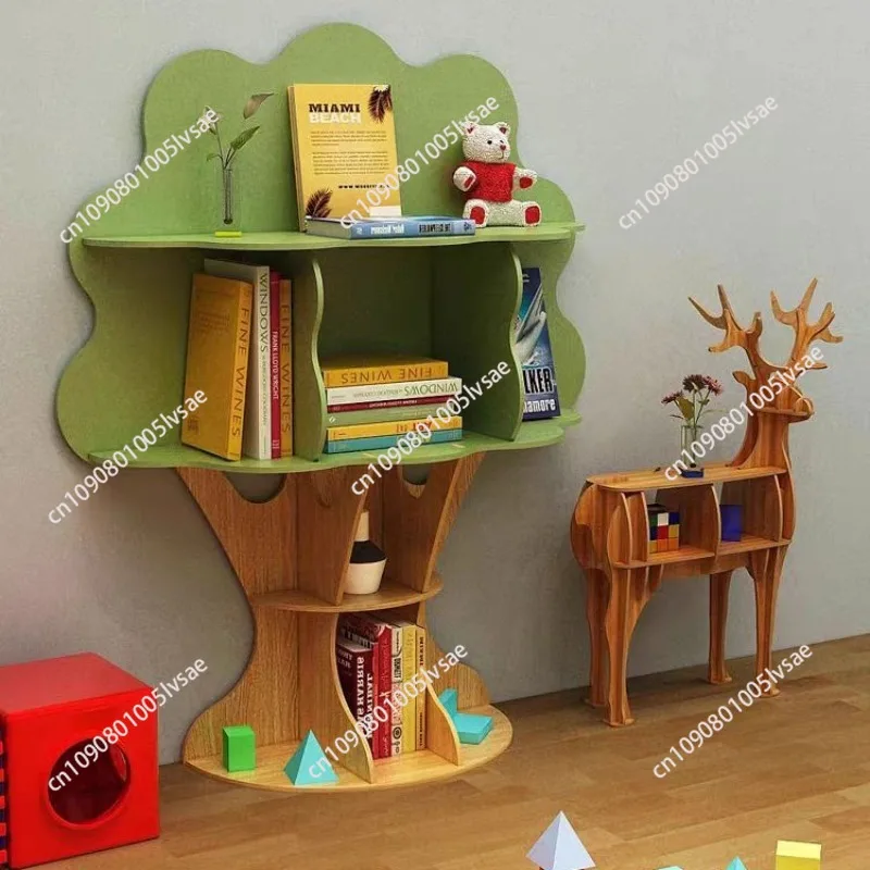 Creative tree-shaped floor-to-ceiling shelves Kindergarten children's room decorative book shelves Solid wood multi-layer