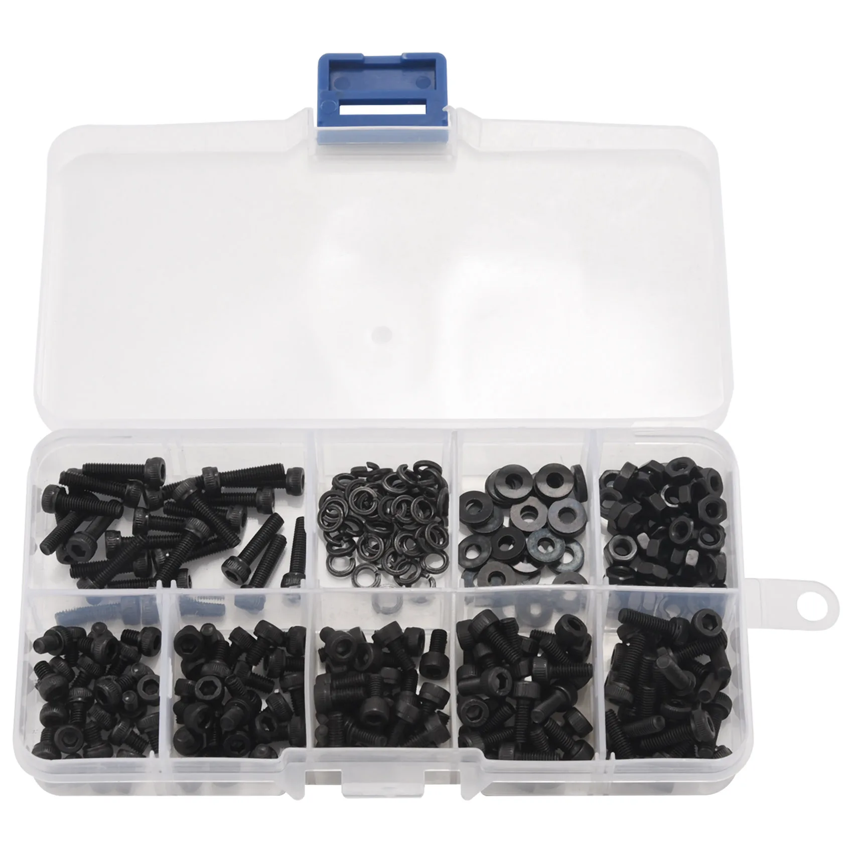 A74U 300 Pcs Nuts Bolts Set Hex Bolts Nut and Washer Assortment Screws Bolts M3 Tool Kit with Plastic Box (Black)
