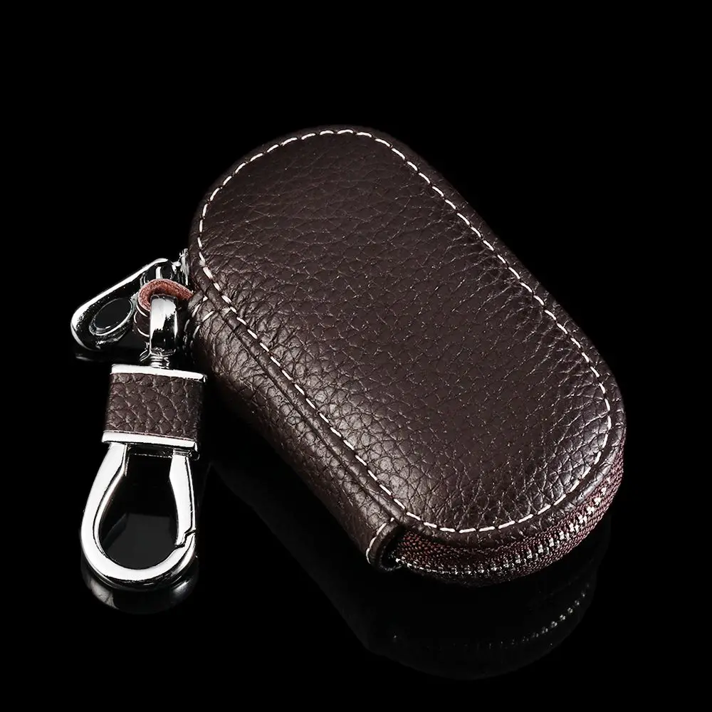 Protective Solid Coin Purse Zipper Key Cover Leather Case Car Key Bag