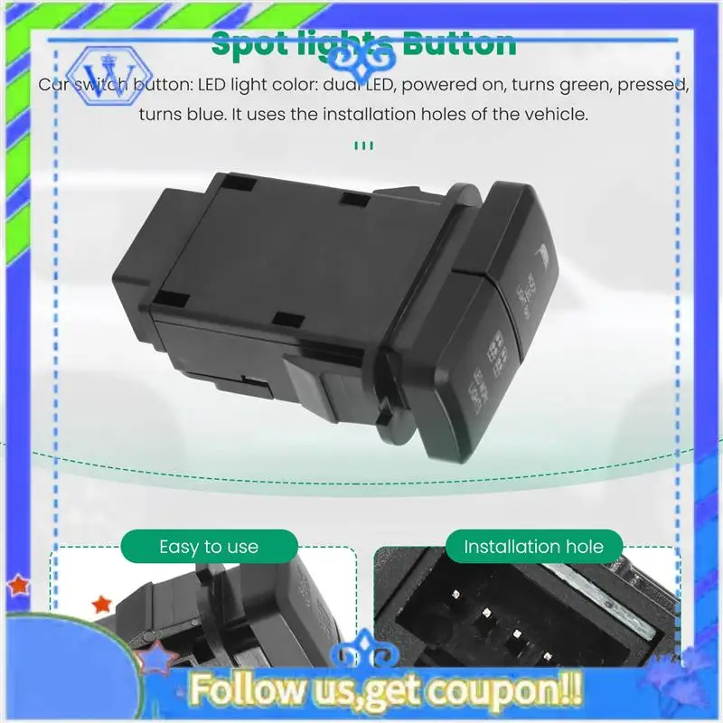 

12V Car Dual LED Light Bar Blue/Green On-Off Push Switch Button For Toyota Prado Reiz Hilux Landcruiser Light Button