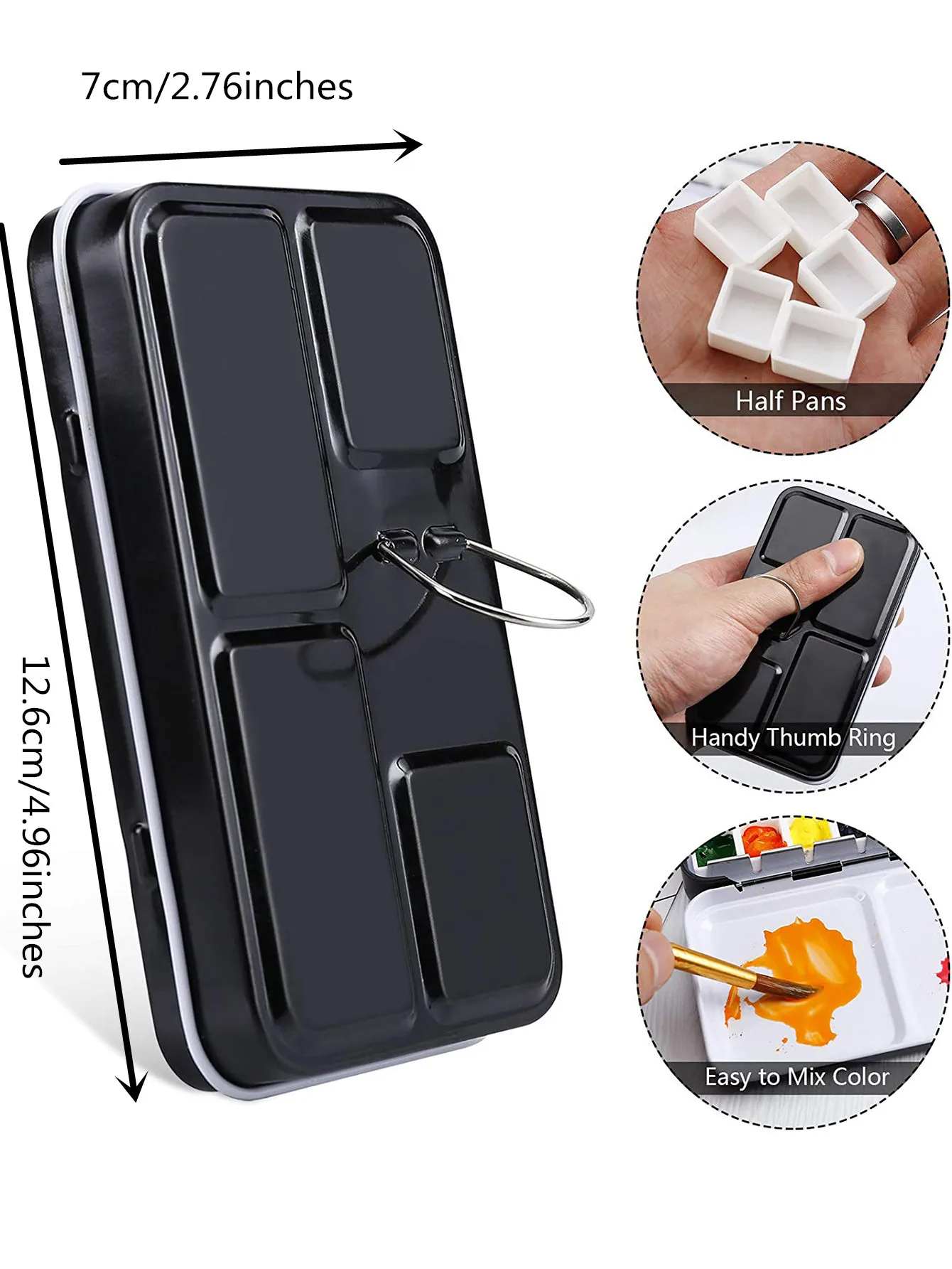 14 Grids Thickened Solid Pigment Iron Box for Folding Color Box, Black Watercolor Sketch Painting Metal Mixing Palette