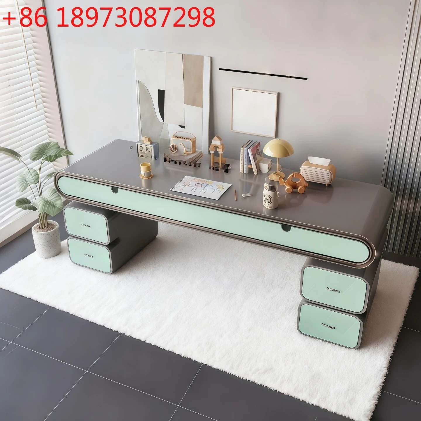 

Cream wind paint home office writing desk modern simple computer study table