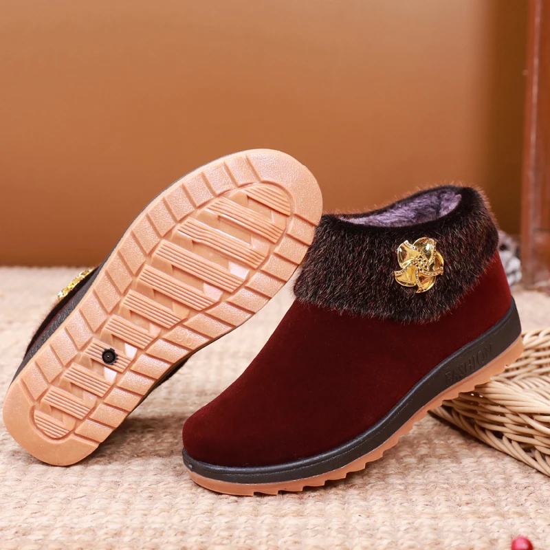 قطن شتوي من Thiened رقيق مضاد للانزلاق للنساء من قماش بكين التقليدي مريح بكعب منخفض مسطح... #4