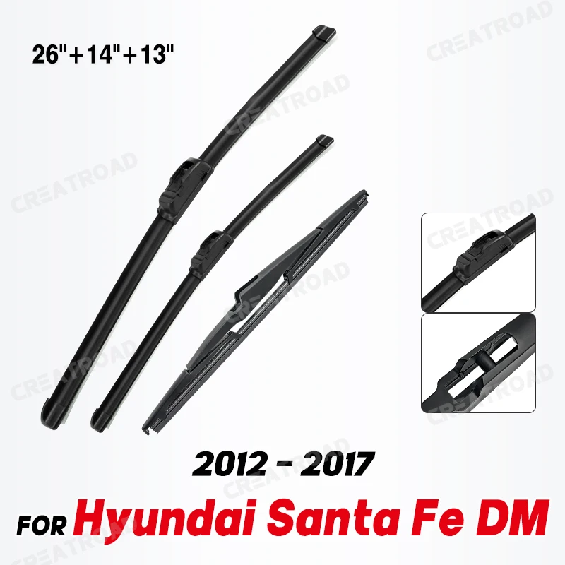 Wiper Front & Rear Wiper Blades Set Kit For Hyundai Santa Fe DM 2012 - 2017 Windshield Windscreen Window 26\