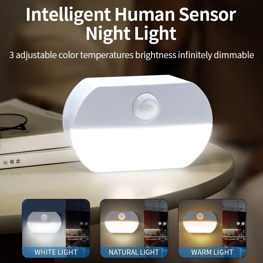 

Intelligent Human Sensing Night Light USB Rechargeable Wireless Cabinet Lamp Stick-on Bedroom Kitchen Hallway Stairs Night Lamp