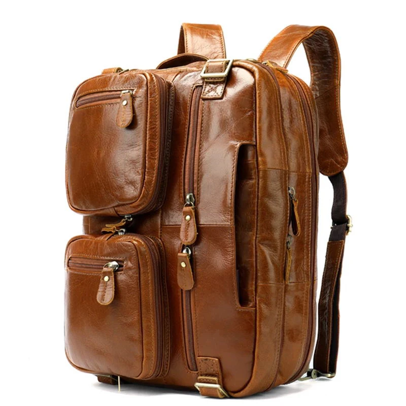 New Design Mulifunction Laptop Backpack Men Genuine Leather School Bag for Teenager Travel Backpack Man Backbag Male