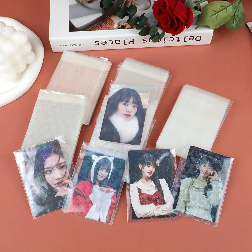 50pcs Transparent Photo Protector Sleeves Holographic Card Cover Idol Photo Storage Bag Card Film Photo Card Packing Supplies