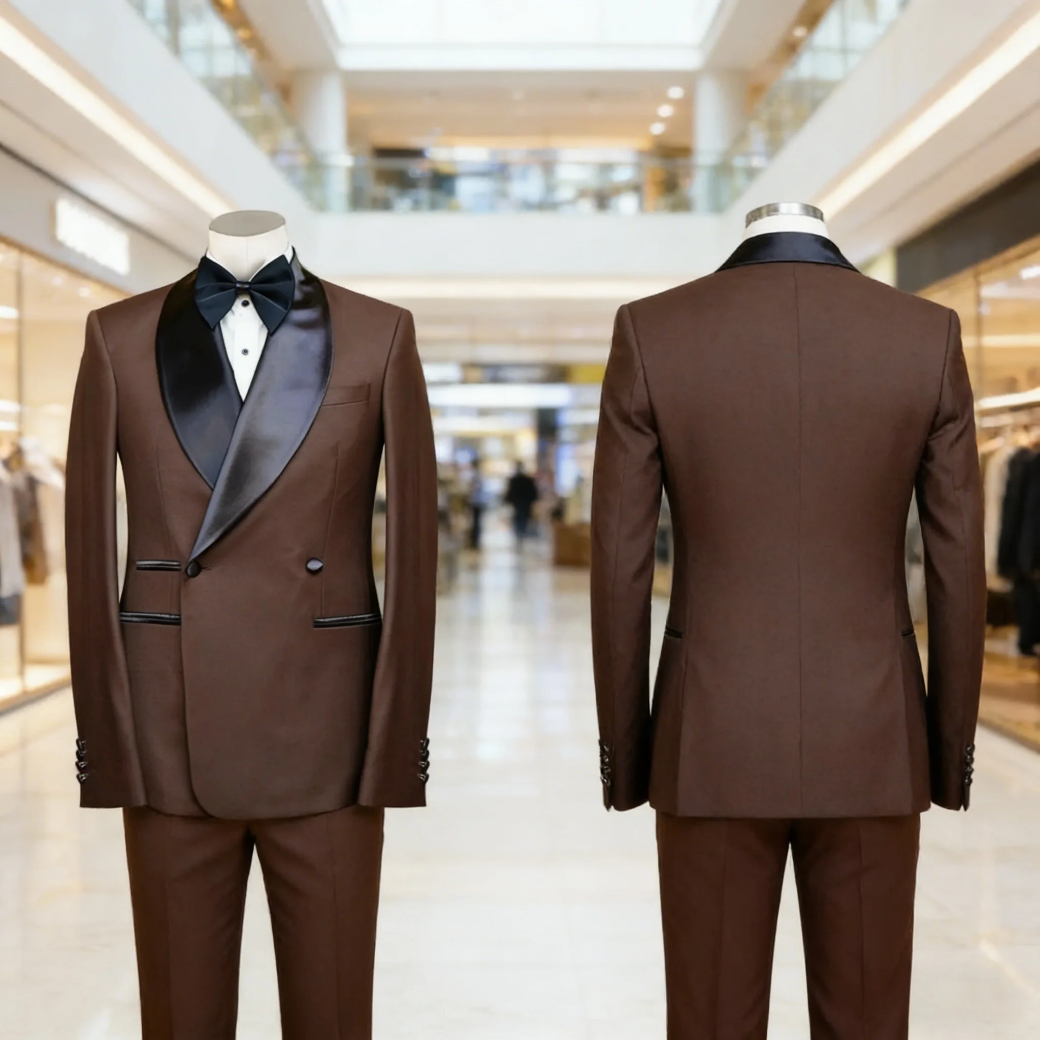 

Мужской коричневый костюм 2026: приталенный двубортный смокинг для свадьбы, индивидуальный пошив, пиджак с шалевым воротником и брюки, комплект из 2 предметов для жениха