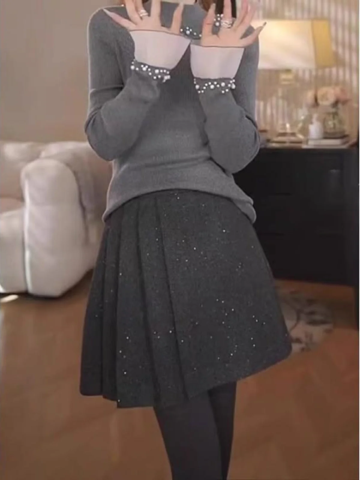 

Твидовая юбка А-силуэта женская, весна 2026, новая, больших размеров, расклешенная, короткая, с высокой талией, в корейском стиле, для офиса и повседневной носки