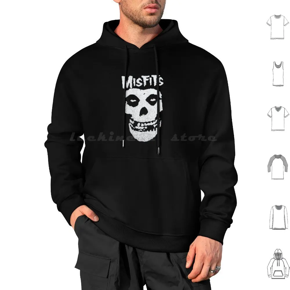 White Skull Hoodie cotton Long Sleeve Skull The Skull Logo Logo Danzig Glenn Danzig Punk Metal Heavy Metal Horror Spooky