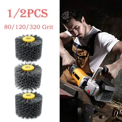 1/2Pcs 80/120/320Grit Abrasive Wire Drawing Wheel Nylon Wire Drum Burnishing Brush Wear-Resistant Wheel Surface Sanding for Wood