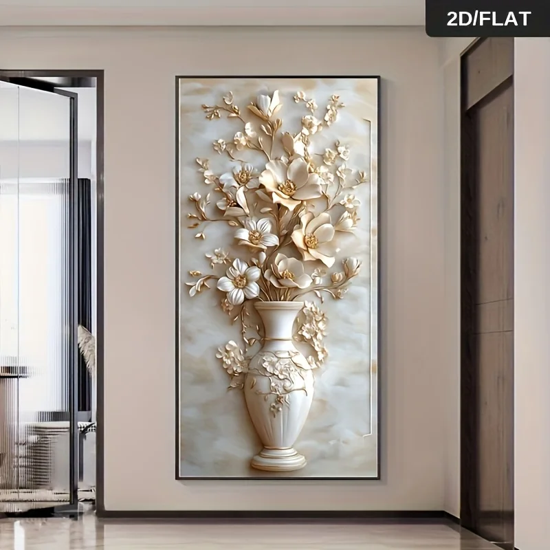 

Frameless Modern Abstract Golden Vase Floral Wall Art Canvas Painting Large Home Decor High-Quality Print Art Canvas Wall Decor