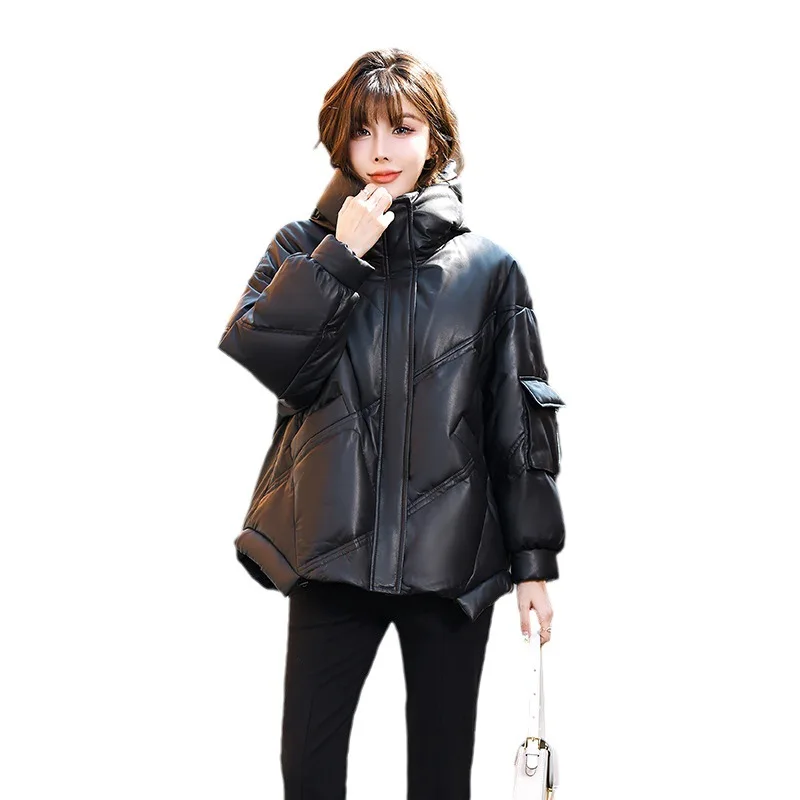 2024Haining New Winter Genuine Leather Down Women\'s Warm Hooded Loose Genuine Leather Sheepskin Casual Versatile Coat