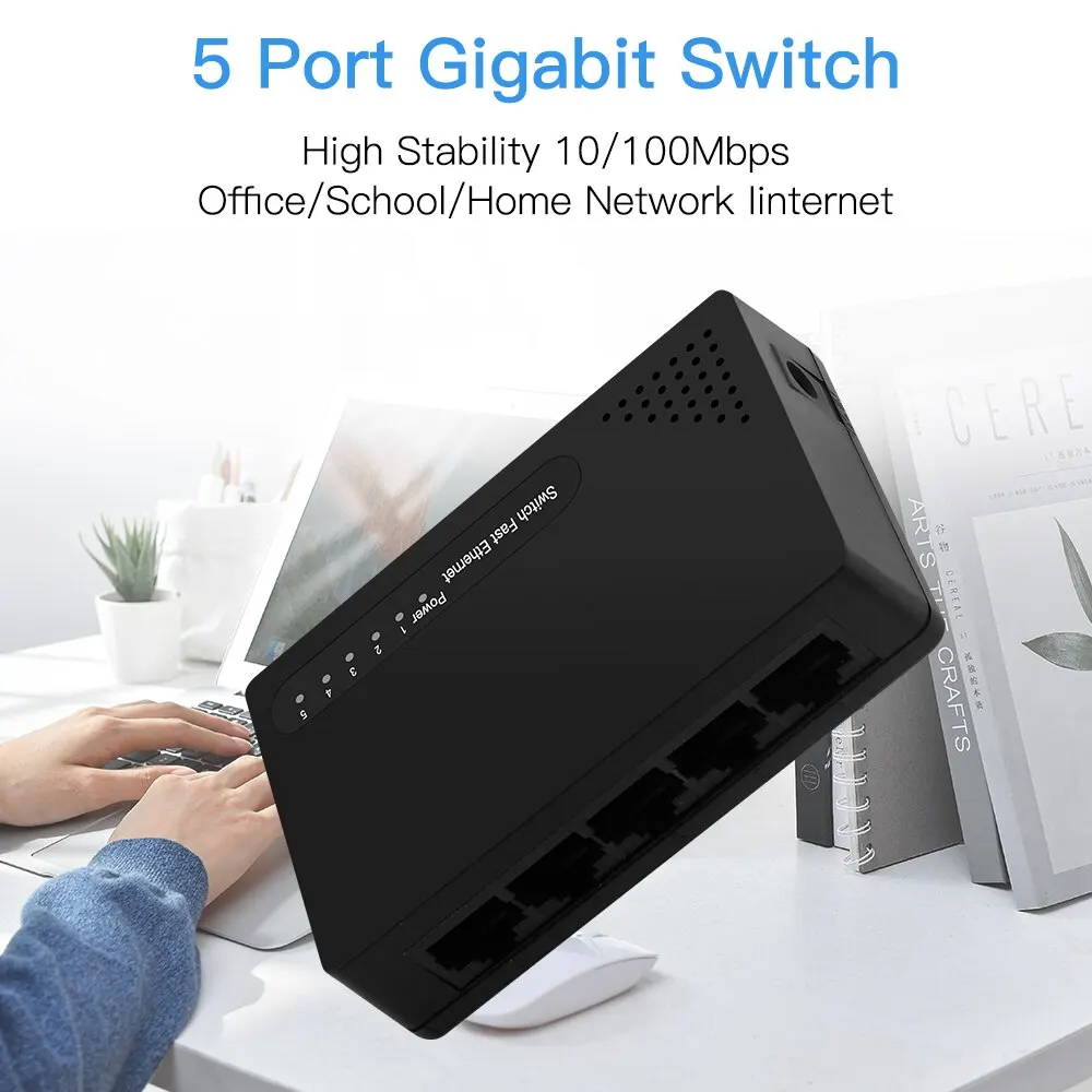 FENVI Mini Network Switch 5 Port 100Mbps Ethernet Network Switch RJ45 Hub Internet Splitter Ethernet Smart Switch Plug and Play