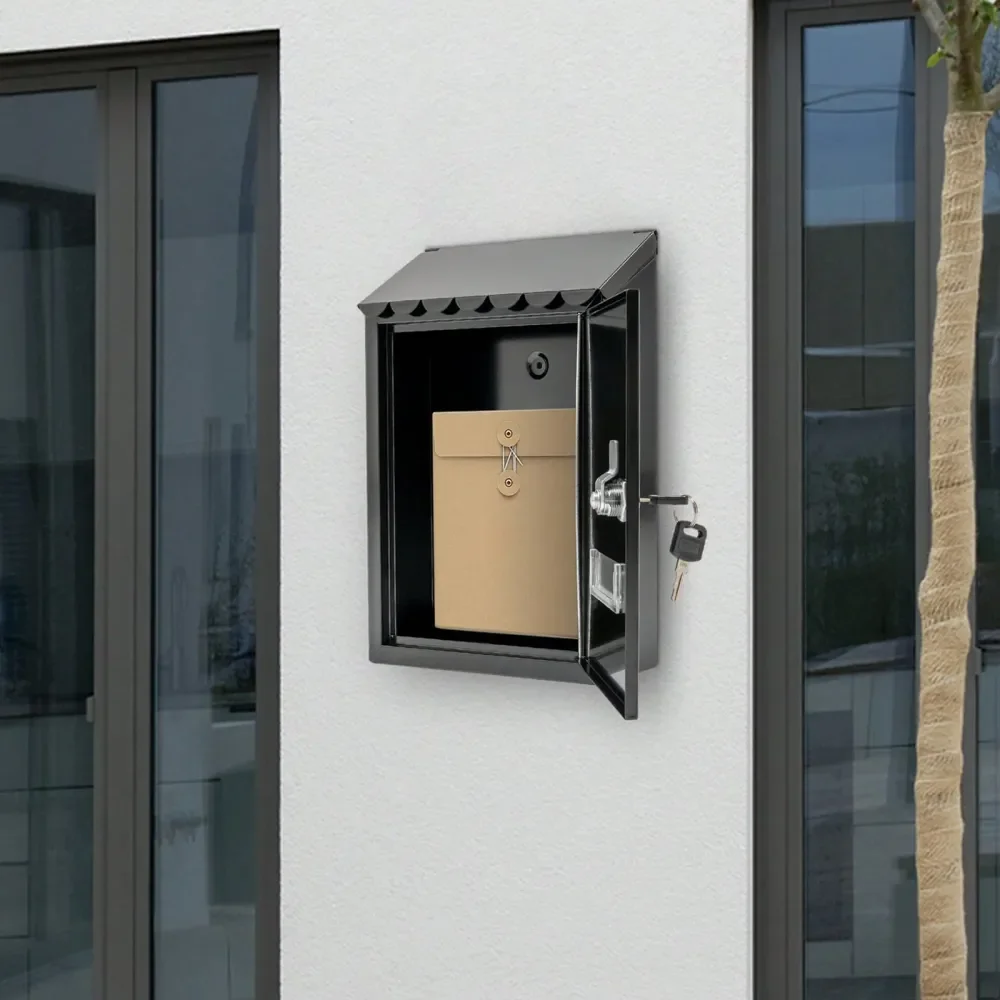 

Mailbox, Modern Outdoor Waterproof Extra Large Drop Box Iron Home Office Letter Post Box With Key Lock Mail Box Collection Box