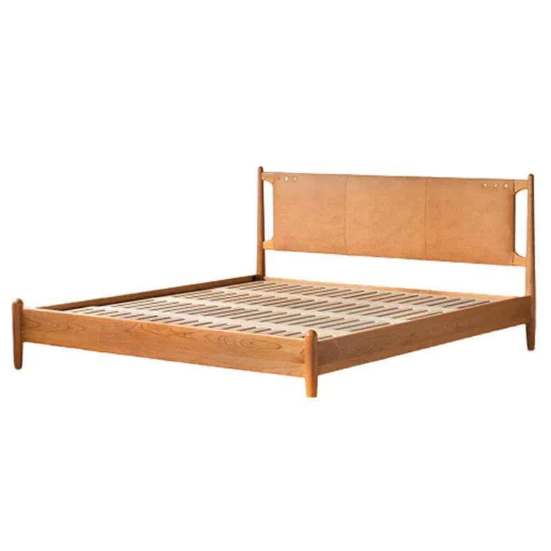 

Nordic, solid wood bed, retro, cherry wood, soft bag 1.8 meters, double bed, small apartment
