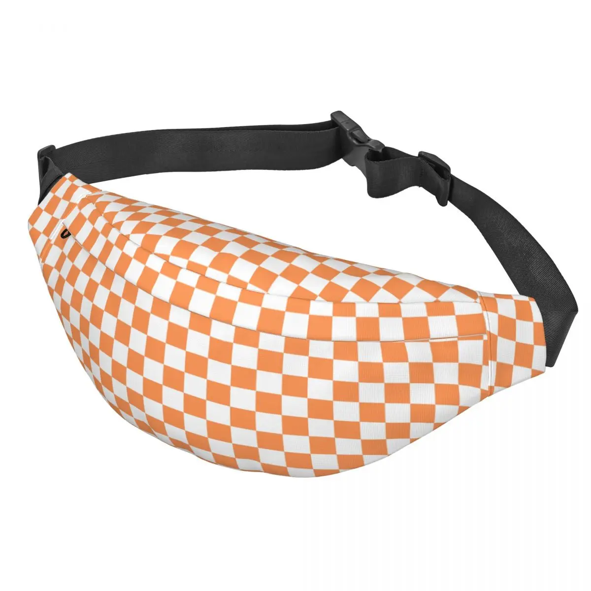 Custom Checkerboard Plaid Fanny Pack Men Women Orange And White Checkered Sling Crossbody Waist Bag Traveling Phone Money Pouch