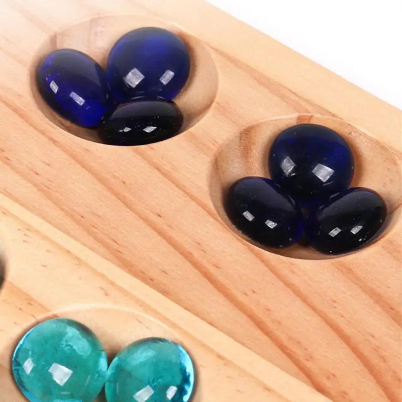 Mancala Board Game with Colorful Stones Pebbles Folding Wooden Board Chess Set R9JD