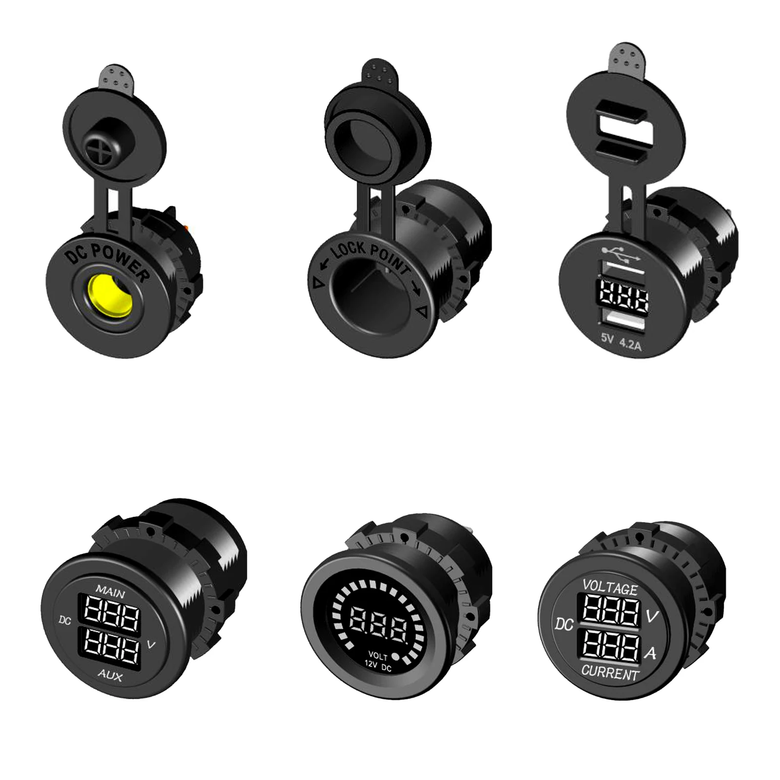 12V/24V Power Socket Waterproof Cigarette Lighter Adapter Dual USB Charger Type-C Outlet Digital Led Voltmeter Ammeter DIY Parts