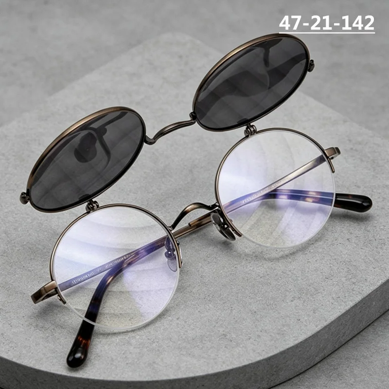 

Polarized Flip-up Sunglasses Double-layer Retro Round Design UV Protect Sun Glasses Japanese Style Pure Titanium Square Eyewear