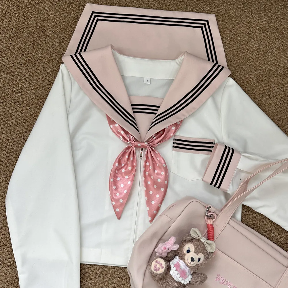Abito da marinaio rosa a maniche lunghe/corte, uniforme da studente per ragazze delle scuole superiori giapponesi coreane, set uniforme Jk sexy da donna, gonna a pieghe