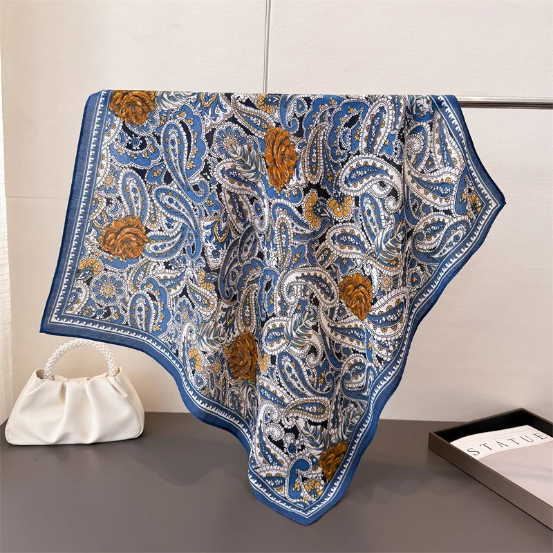65*65cm Soft Head Scarves Women Decoration Square Scarf Luxury Paisley Print Cotton Feel Headscarf Warm Foulard Bandana Neck Tie