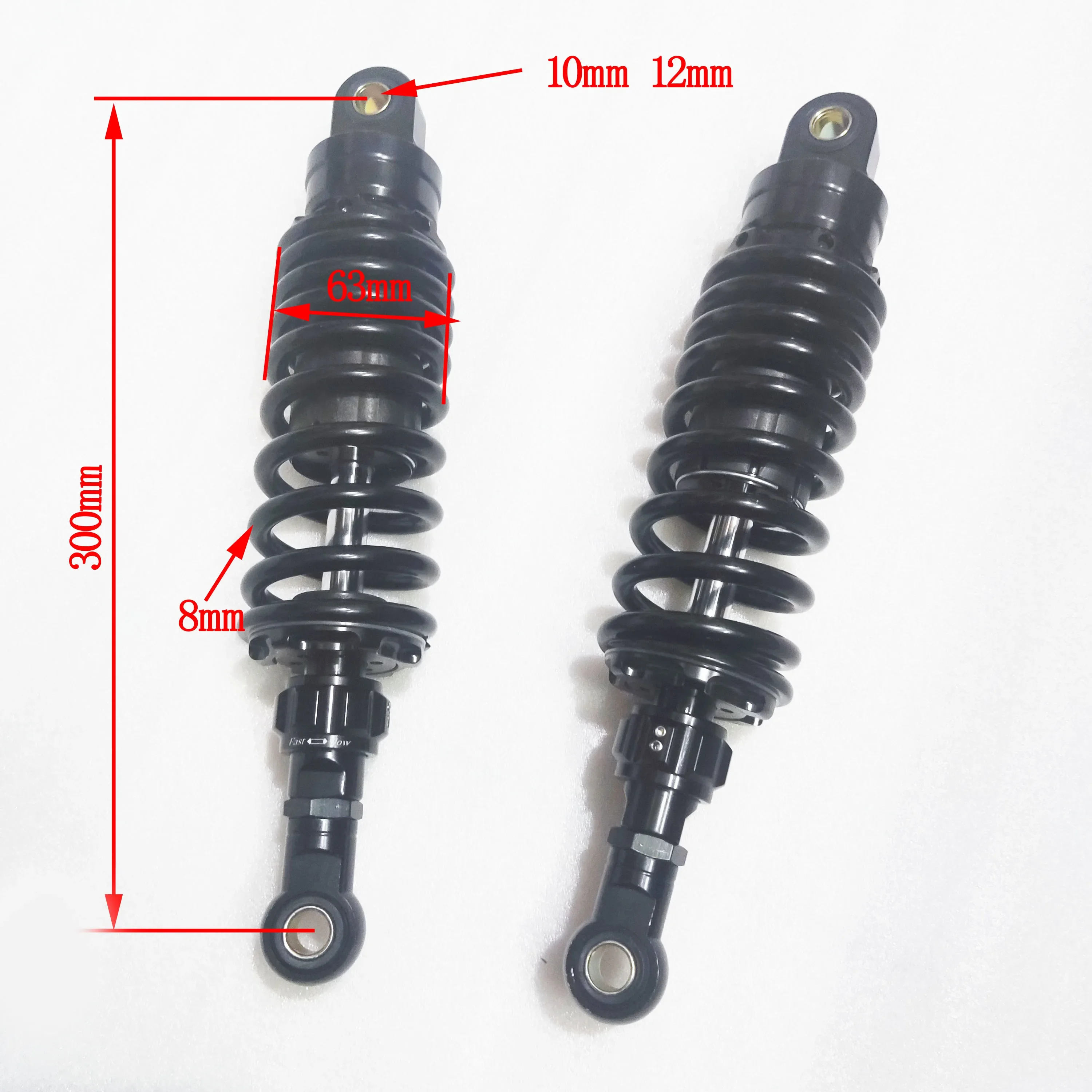 One Pair 8mm Spring 300mm Motorcycle Shock Absorber Rear Suspension Adjust Damping for Honda Yamaha Kawasaki Suzuki