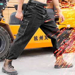 Labor Insurance Pants Men's Work Welding Workers Anti-scalding Wear-resistant Multi-pocket Overalls Auto Repair Jeans