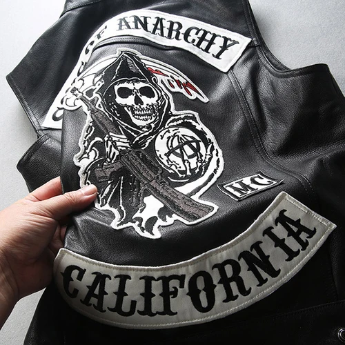 Imagen 2 del producto Chaquetas de primavera para motocicleta para hombre SOA Punk negro Moto Gilet Sons of Anarchy chaqueta de cuero para motocicleta Chaleco
