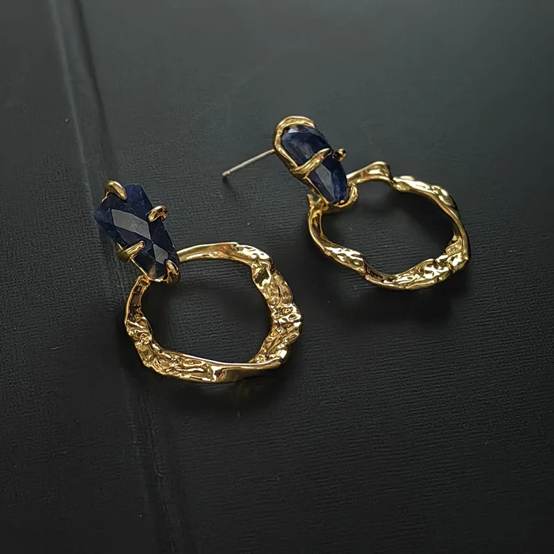 

New Designer Luxury Sapphire Gold-plated Women's Earrings Fashion High-quality Charm Irregular Earrings for Women