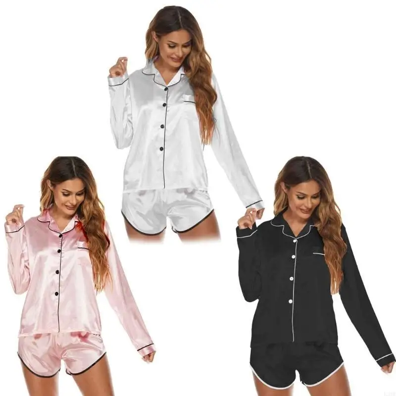 l38e-women-silky-satin-pajamas-set-button-down-sleepwear-long-sleeve-shirt-and-shorts