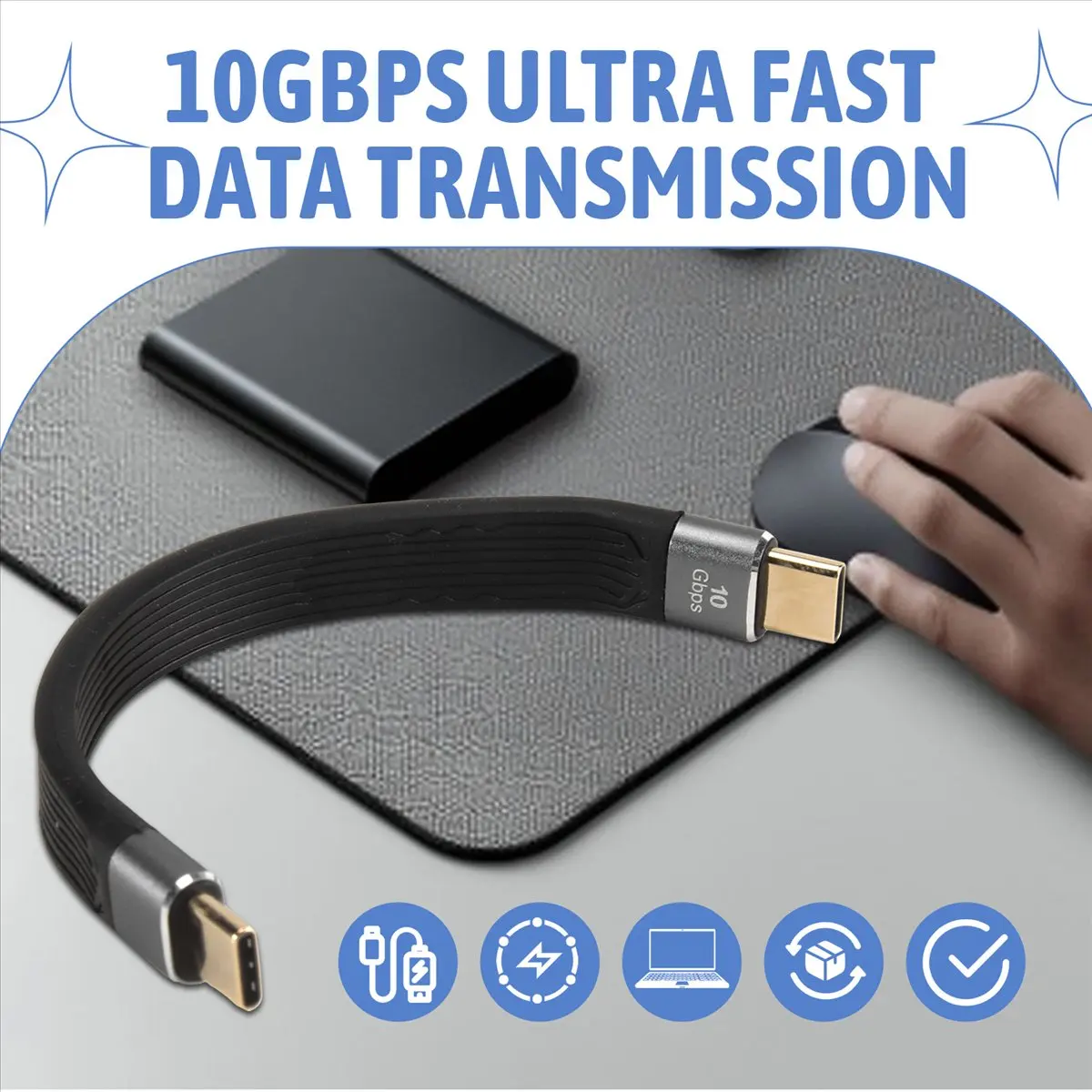 (DT37) 4K USB-C 3.1 Gen 2 Cable 10G Emark Chip Short Type C USB-C to USB-C Video Sync Charger Cable PD 60W 4K Video