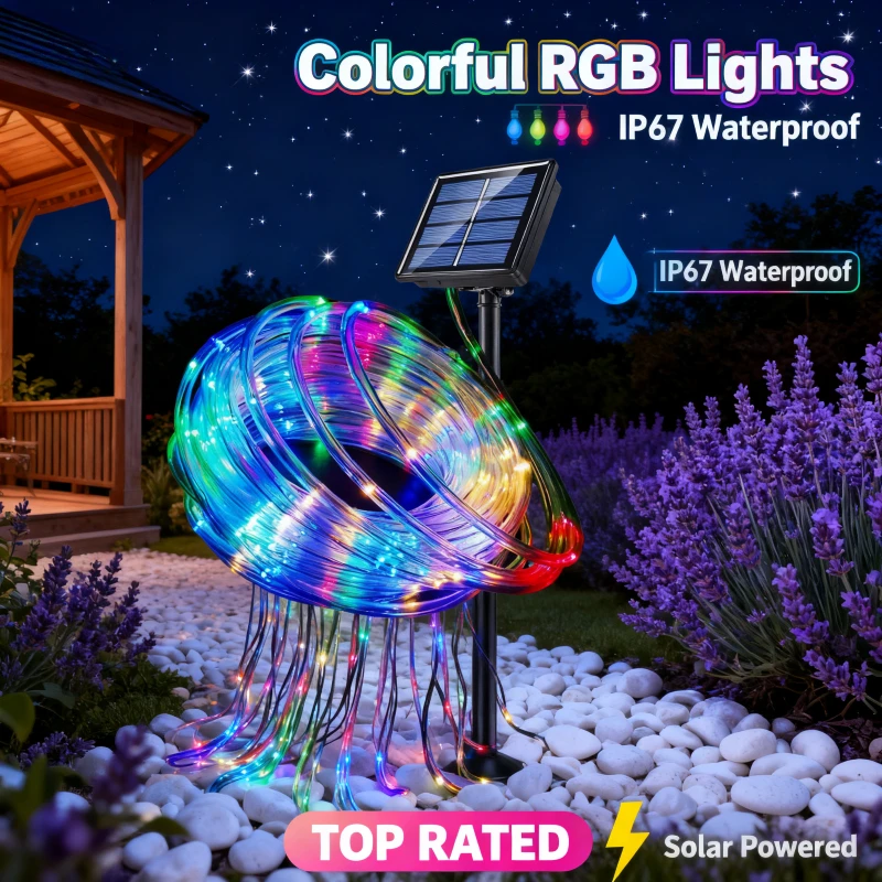 

LED Solar String Lights Garden Waterproof Tube Rope Lamp Christmas Garland Fairy Lights For Outdoor Holiday Decoration Lighting