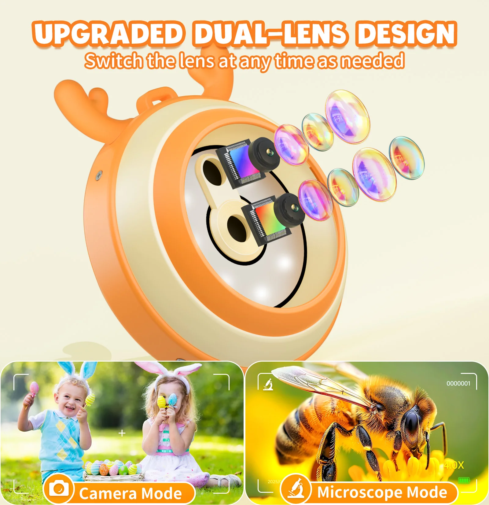 2 IN 1 Kids Microscope Camera with 2inch IPS Screen 1080HD Pocket Microscope Toy 1000X Microscopes Camera for Age 8-12 Gift