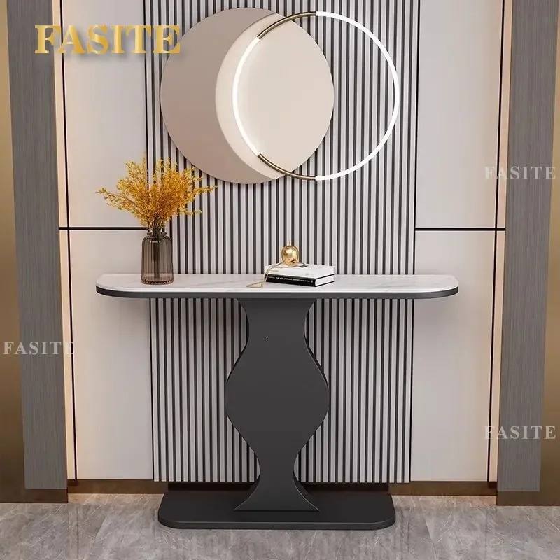 For Entryway Light Luxury Rock Slab Semicircular Console Table Ultra Narrow Wall Mounted Cabinet for Corridor Hallway Modern