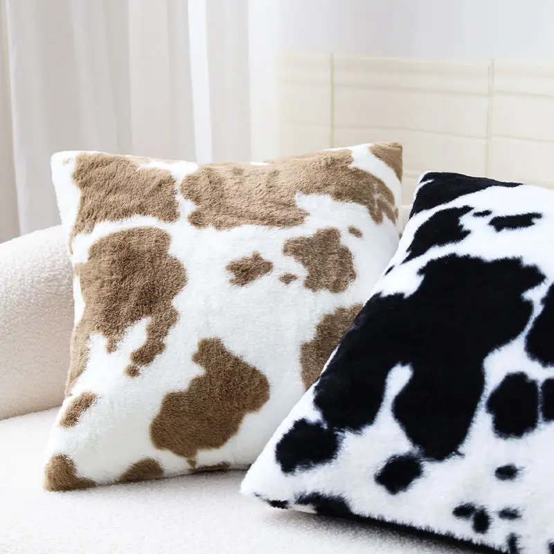 Cow Print Fluffy throw pillow covers Nordic Luxury Pillow Cover with zipper Black White Stylish Living Room Sofa Pillow Case - view 2