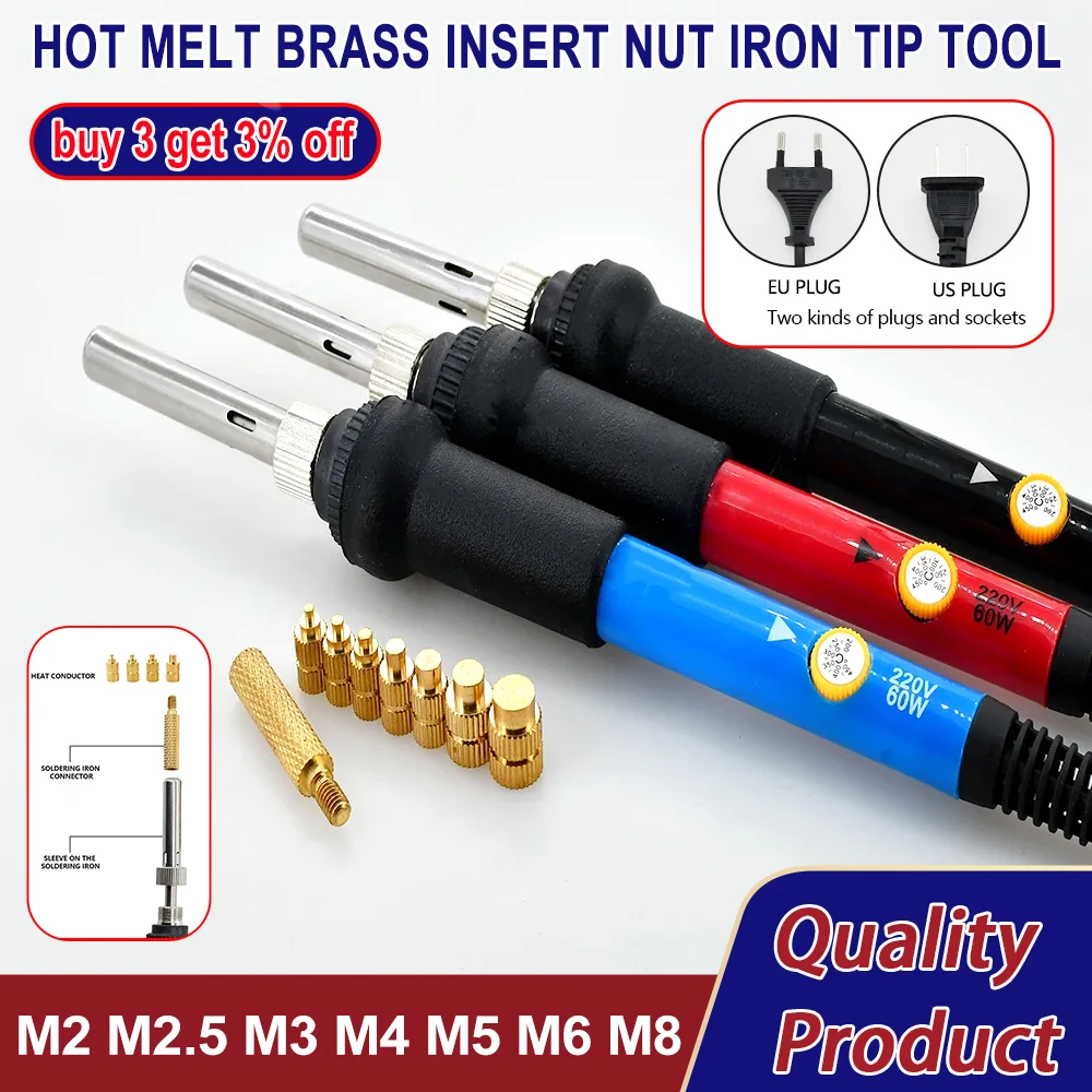 M2 M2.5 M3 M4 M5 M6 M8 Heat Set Insert Tool Soldering Iron Tip Brass Thread Insert Nut Hot Melt Plastic Nuts Printing 3D Inserts