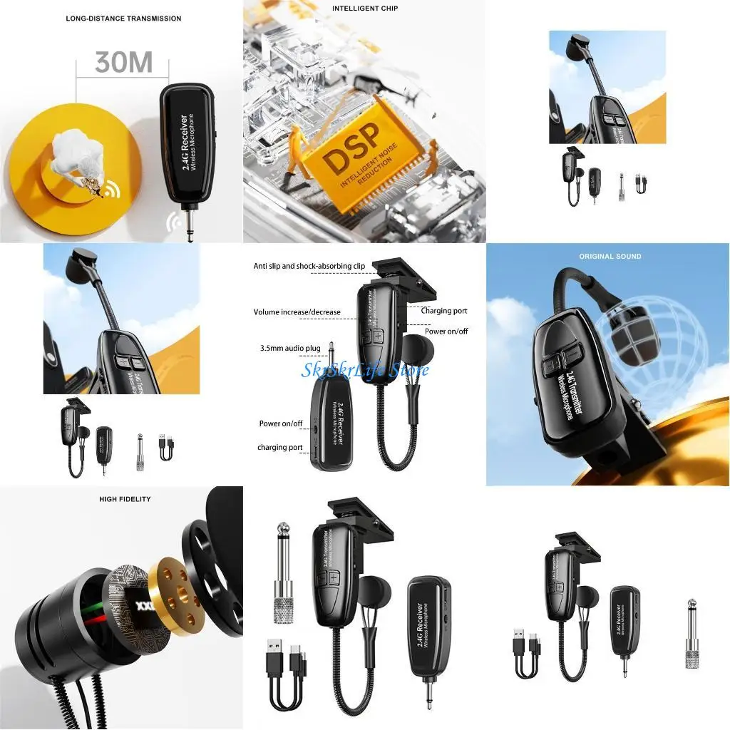 

E65E 2.4G Wireless Microphones Receiver Transmitters Microphones Digital Wireless Transmission for Saxophone Trumpets