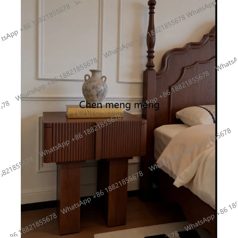 

Premium Italian minimalist light luxury design walnut travertine solid wood bedside table bedroom