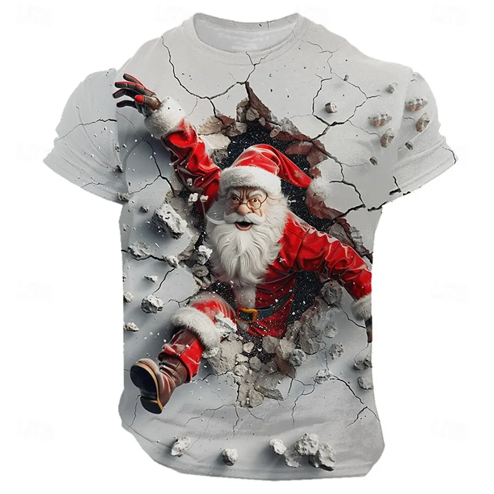 

Men's 3D Santa Clause Print Christmas T-Shirts Fashion Creative Design Short Sleeve Tees Oversized Breathable Round Neck Clothes