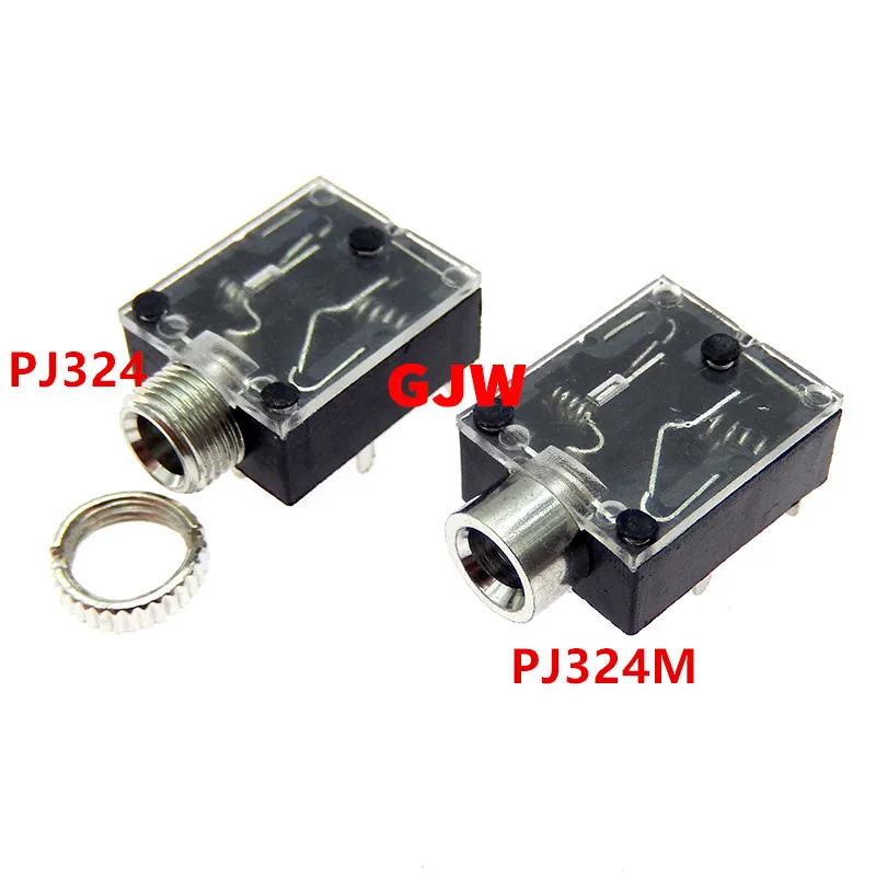 10PCS PJ324 5 Pin 3.5mm Stereo Audio Jack Socket PCB Panel Mount for Headphone With Nut PJ-324M