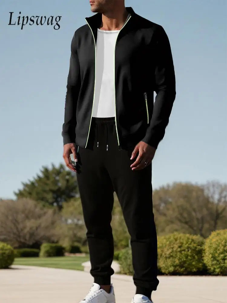 

Outdoor Casual Men's Knit Outfits Autumn Winter Daily Leisure Zip-up Cardigans And Pants Two Pieces Sets Mens Fashion Slim Suits