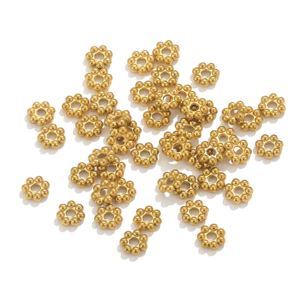 50 Stück Edelstahl-Gänseblümchen-Abstandsperlen für die Schmuckherstellung, Schneeflocken-Perlen für DIY-Armbänder, Schmuckherstellungszubehör – Detail 6