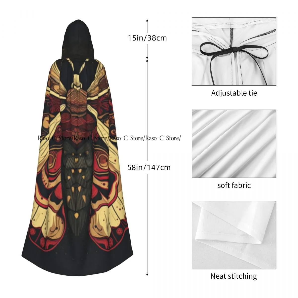 Unisex Adult Moth Wings Cloak with Hood Long Witch Costume Cosplay