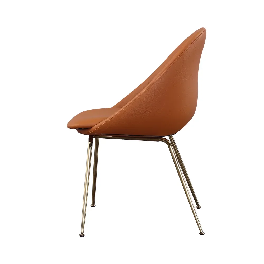5 chairs, Nordic light luxury, glass stainless steel gold, glass steel orange leather, soft bag backrest chair