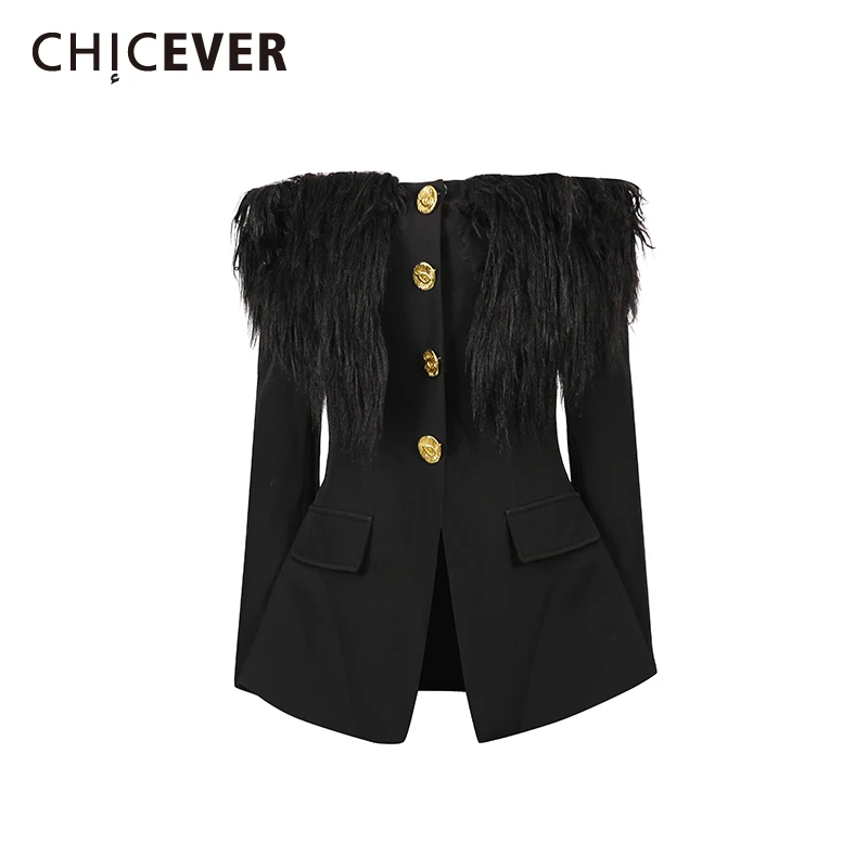 

CHICEVER черная куртка на пуговицах женская с разрезом на шее и длинным рукавом для похудения французские романтические женские куртки осенняя мода новинка